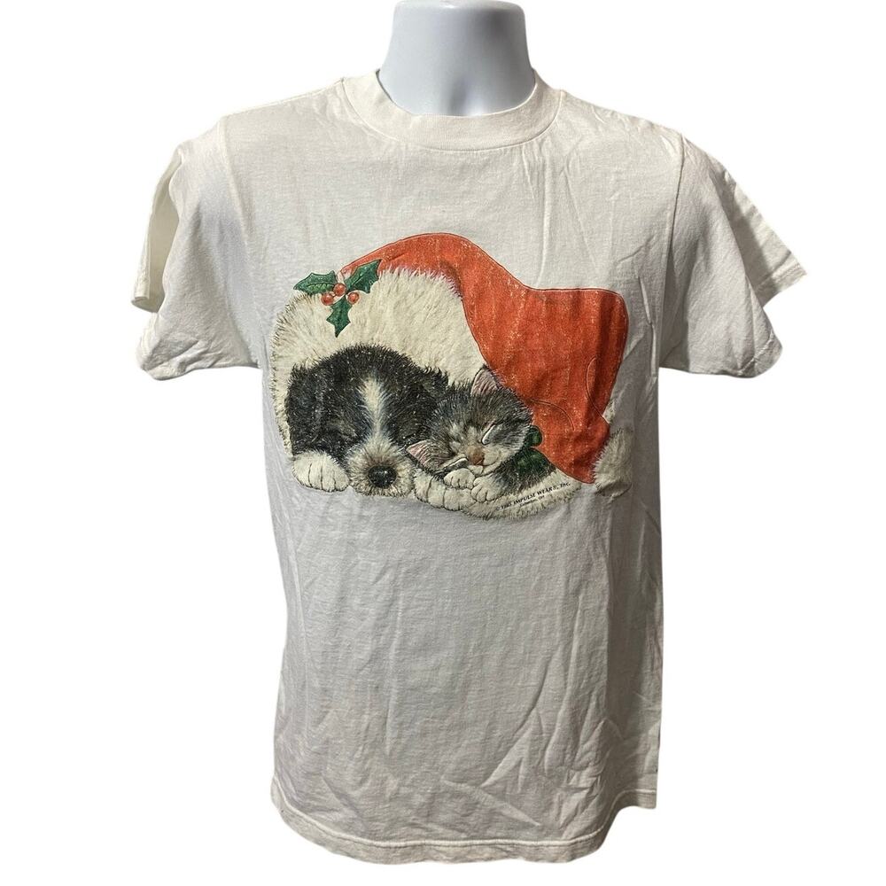 VINTAGE TULTEX 1995 T-SHIRT — Impulse Wear Columbus OH Dog Kitten White S